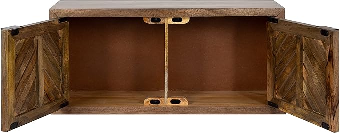 Kate and Laurel Mezzeta Boho Decorative 2-Door Wall Cabinet; 30 x 10 x 14; Natural Wood; Decorative Modern Storage Cabinet with Doors