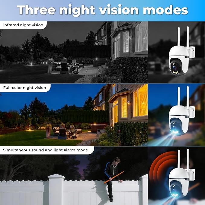 Security Camera Outdoor Wired,2K Security Cameras Outdoor,2.4G & 5GHz WiFi Surveillance Camera Home/Dome,IP66 Waterproof,360° PTZ Auto Tracking,Color Night Vision/AI Alert