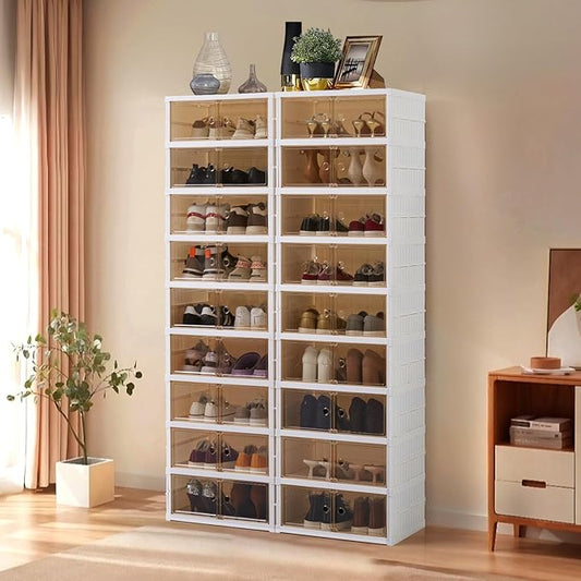 LAFORMO Collapsible Shoe Rack Organizer Foldable Shoe Cabinet with Doors, Large Plastic Folding Shoe Cabinet, Easy Assembly Shoe Shelves Organizer for Entryway (9Tiers,2Groups,36Pairs)