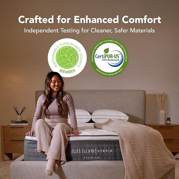 Lull Luxe Premium Hybrid 15 Inch California King Mattress – 7 Layer Memory Foam Mattress in a Box – Medium-Firm Cooling Gel Foam Bed Mattress, Individually Wrapped Springs, 365-Night Trial, White-Grey