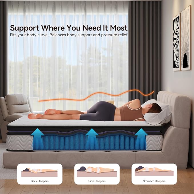 Nelaukoko King Size Mattress, 12 Inch King Hybrid Mattress Medium-Firm | Individually Wrapped Coils & Cooling Memory Foam | Motion Isolation & Edge Support | CertiPUR-US Certified | Mattress in a Box