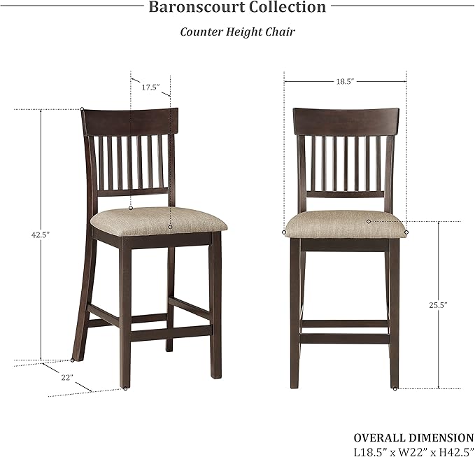 Lexicon Baronscourt 5-Piece Counter Height Dining Set (Slat Back), Dark Brown