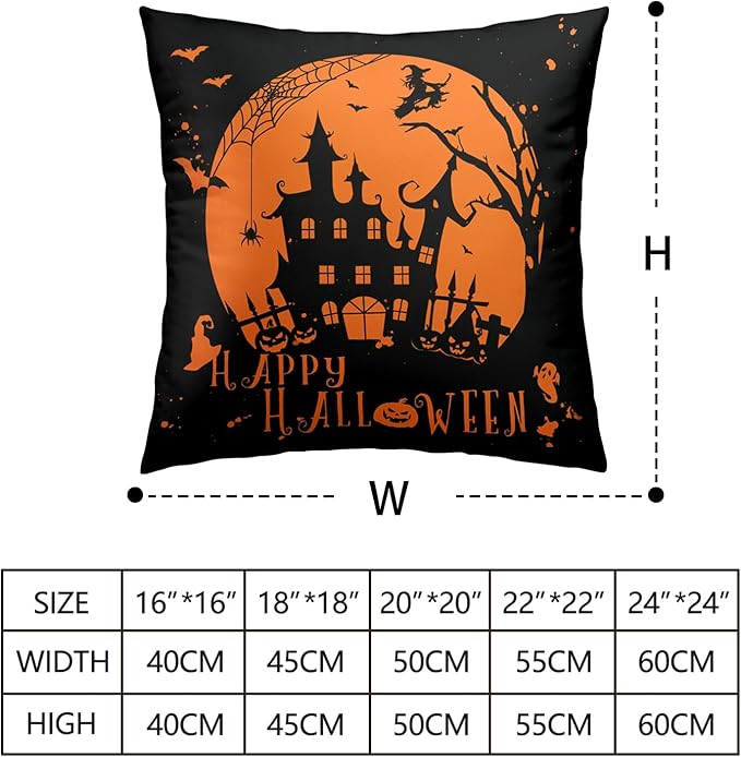 Halloween Decor Indoor Fall Pillow Covers 20x20 Pack of 2 Witch Castle Decor Black and Yellow Pillow Case Happy Halloween Pillow Covers Hallowee Room Decor for Sofa Bedroom