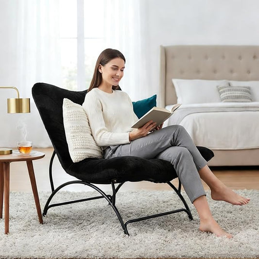 Tiita Accent Lazy Chair, Comfy Lounge Chair with Metal Frame and Plush Fabric, Spacious Seat Cozy Recliner Chair for Reading Room, Living Room, Bedroom, Office, Black