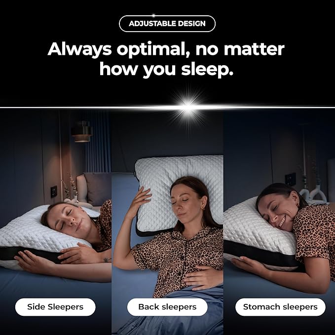 Silvery Silver Infused Restcool Bed Pillow - Adjustable Memory Foam Fill with Self-Cooling Fabric - Self-Cleaning Technology that Stays Fresh 3X Longer (White, Queen)