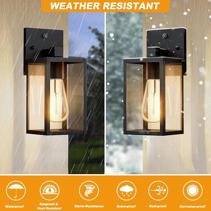 Dusk to Dawn Outdoor Wall Light, Outdoor Lights for House Black Exterior Lighting Fixtures Wall Mount, Aluminum Porch Wall Lanterns Waterproof Outside Light for House Front Door Light