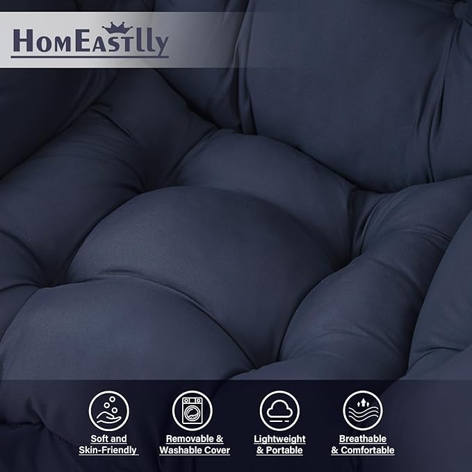 Lazy Chair with Ottoman, Large Navy Accent Chair with Ottoman, Comfy Reading Armchair, Leisure Sofa Chair for Living Room, Bedroom, Dorm Room, Office