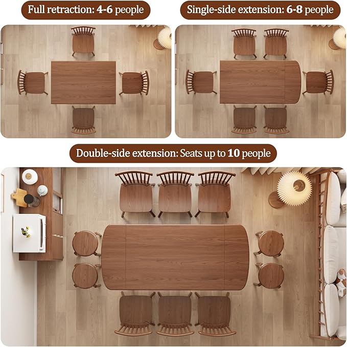 Solid Wood Extendable Dining Table, 47.2” to 70.8” Expandable Table for 4-8, Easy Assembly Extendable Dining Room Table, 3-in-1 Design, Ideal for Dining Room, Kitchen, Living Room (Walnut)