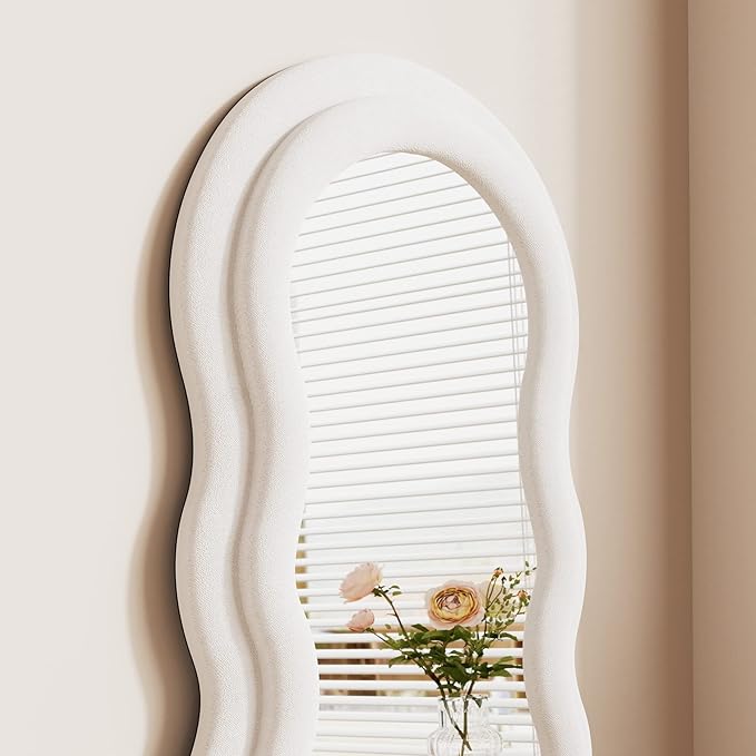 TinyTimes Full Length Mirror Floor Mirror, 63" x 24" Wavy Body Mirror, Standing Mirrors Full Length for Bedroom, Living Room, Cloakroom, Wavy Mirrors, White