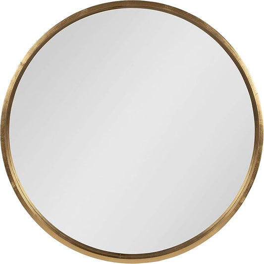 Kate and Laurel Travis Round Wood Wall Mirror, 31.5" Diameter, Gold, Modern Glam Wall Décor Accent