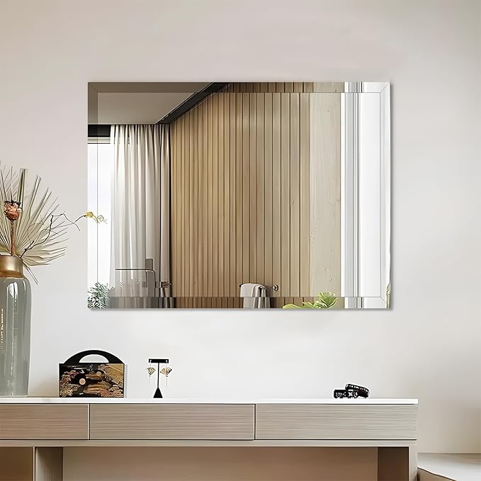 30x36 Inch Frameless Wall Mirror with 1" Beveled Edge, Frameless Rectangle Mirror for Bathroom, Vanity, Living Room