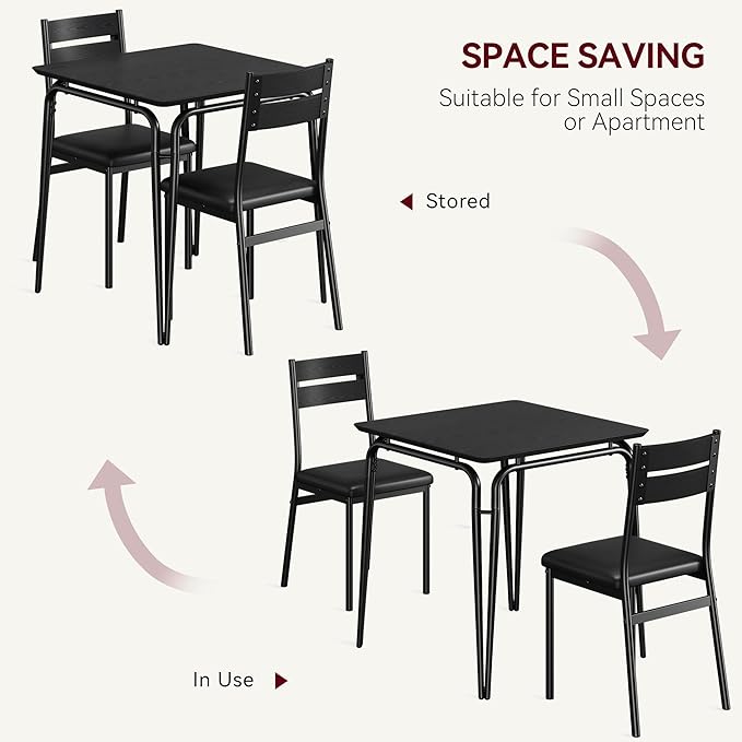 GAOMON 3-Piece Dining Table Set, Sturdy Wooden Square Table and Chair Breakfast Table Set for 2 Person,for Home or Commercial Dining Room,Black