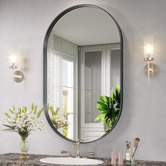 Oval Mirror, 20"×33" Black Bathroom Mirror, Oval Mirror for Bathroom, Black Vanity Mirror for Wall, Entryway, Living Room, Wall Mount Mirrors Hangs Vertical or Horizontal