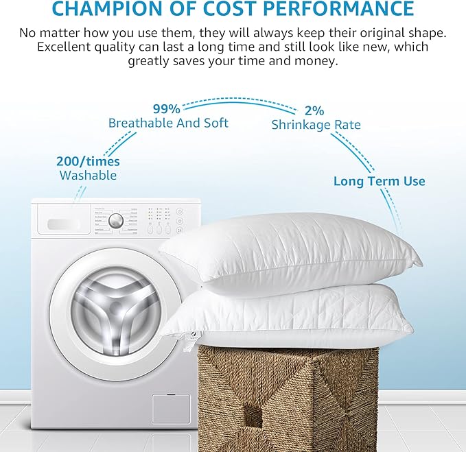King Size Pillows Set of 2 - Premium Down Alternative Cooling Bedding 20 x 36 White, Bed Sleeping Pillow for Back, Stomach or Side Sleepers