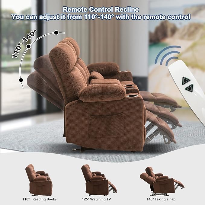 68'' RV Power Reclining Loveseat with Heat and Massage| RV Loveseat Recliner Sofa with Console| Double Reclining Couch with Cup Holder | Loveseat ReclinerTheater Seating(Fabric, Coffee)