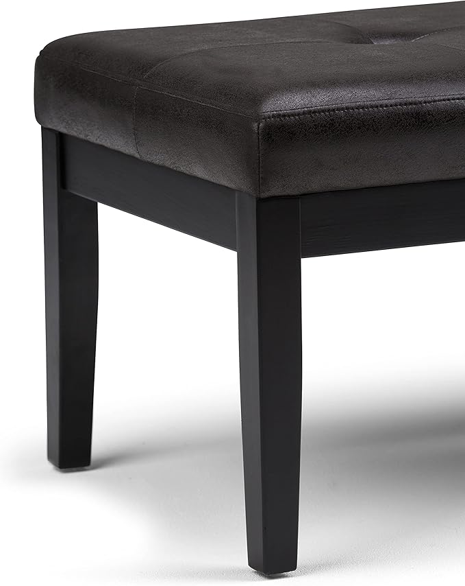 SIMPLIHOME Lacey Tufted Ottoman Bench - 41 inch Wide Upholstered Vegan Leather Rectangle Ottoman in Distressed Black, Contemporary Bench for Bedroom or Entryway with Stitching Detail, Assembled
