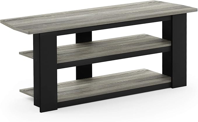 Furinno PARSONS TV Stand, 3-Tier Entertainment Center with Storage Shelf, Open Frame TV Console for TV up to 50 Inch, for Living Room, Bedroom, Oak Grey