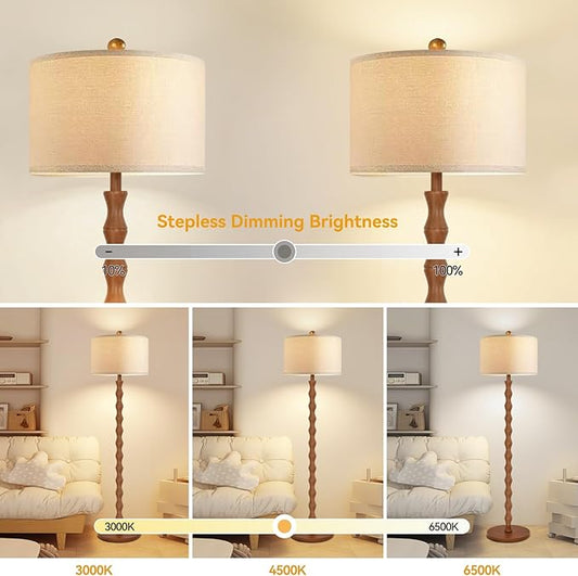 Wood Floor Lamp with 3 Color Temperatures,Boho Floor Lamp with Remote Control,Dimmable LED Floor Lamp Mid Century Modern Standing Lamp Farmhouse Tall Pole Lamp for Living Room Bedroom