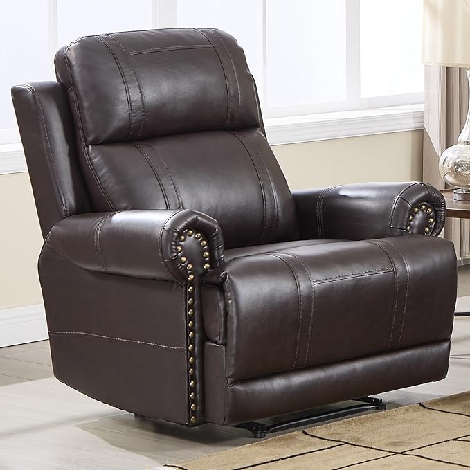EBELLO Faux Leather Electric Reclining Chair, Power One Seat Sofa with USB and Type-C Charging Ports, Vintage Rivet Design for Small Living Room, Bedroom and Meeting Room, Brown
