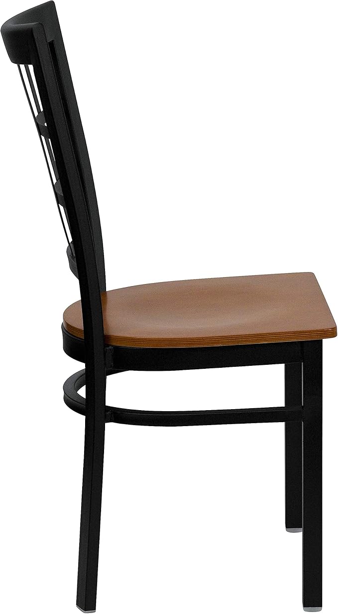 Flash Furniture HERCULES Series Black Window Back Metal Restaurant Chair - Cherry Wood Seat
