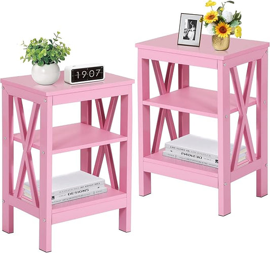 VECELO Modern Nightstands X-Design Side End Table Night Stand with Storage Shelf for Bedroom,Living Room,