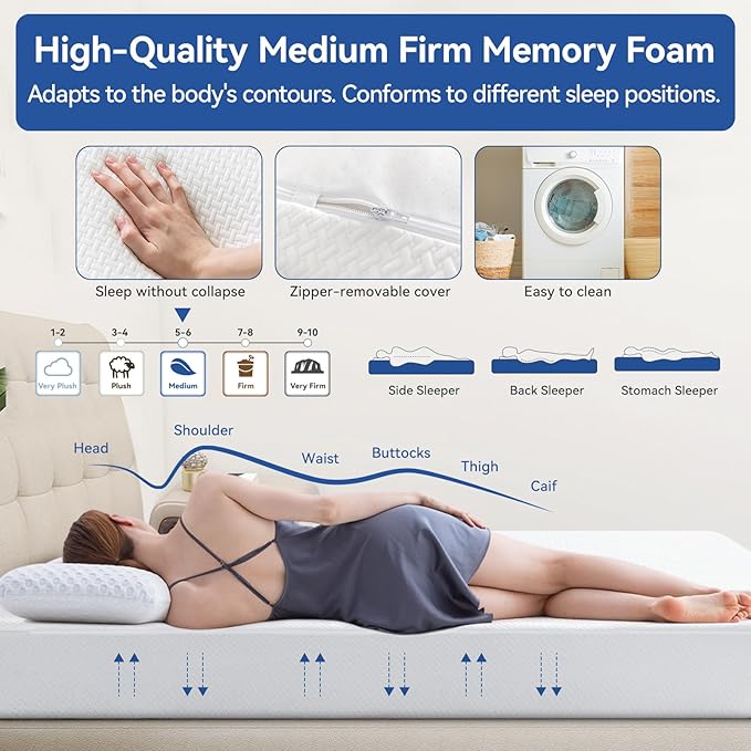 Opoiar RV Mattress Short Queen 10 Inch Memory Foam Mattress, Cooling Green Tea/Gel Firm Bed Mattress in a Box for Camper/Trailer/Truck, Certified Mattress Made in USA 75'' x 60''
