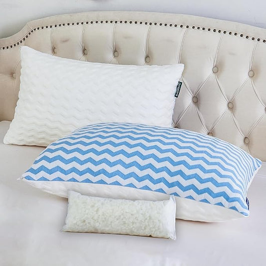 Pillows Standard Size Set of 2- Standard Pillows Set of 2 - Adjustable Firm Pillow for Back Stomach and Side Sleeper - Shredded Memory Foam Cooling Pillow for Neck and Shoulder Pain