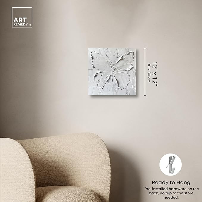 Art Remedy White Butterfly Canvas Elegant White Gold Wall Art, Gallery Wrapped, 12" x 12"
