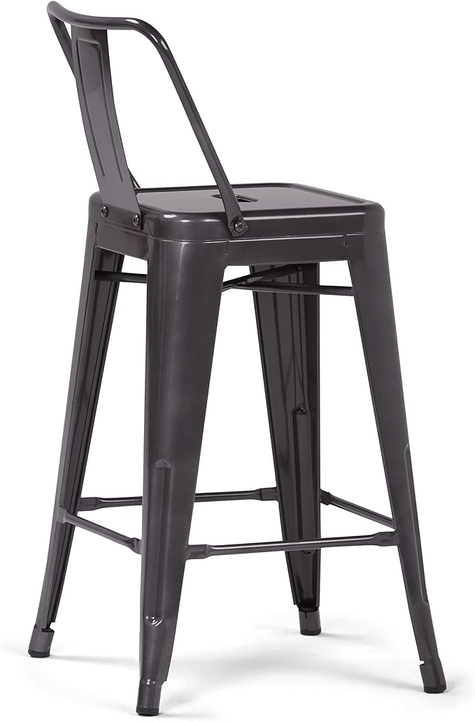 SIMPLIHOME Rayne Industrial Metal 24 inch Counter Height Stool (Set of 2) in Grey for the Dining Room and Kitchen