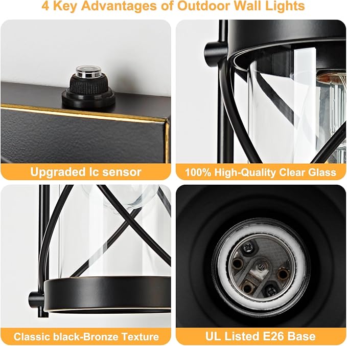 OKELI Dusk to Dawn Outdoor Wall Lights Fixtures, Waterproof Exterior Lighting Fixtures with Photocell Sensor,Vintage Black-Bronze Metal Cage Lantern Outside Lights for Porch Patio House Garage