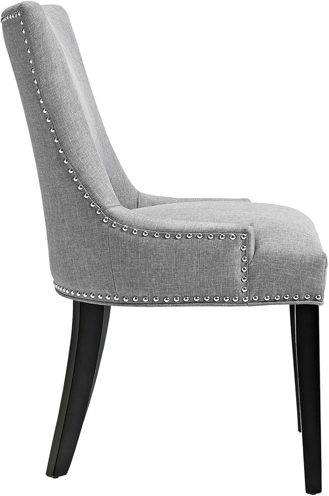 Modway Marquis Modern Upholstered Fabric Dining Chair with Nailhead Trim in Light Gray