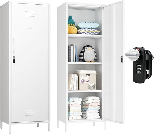 Metal Storage Cabinet, Steel File Locker with 3 Shelves 59.06-inch high for School, Living Room, Bedroom, Office (White, H59.06'')
