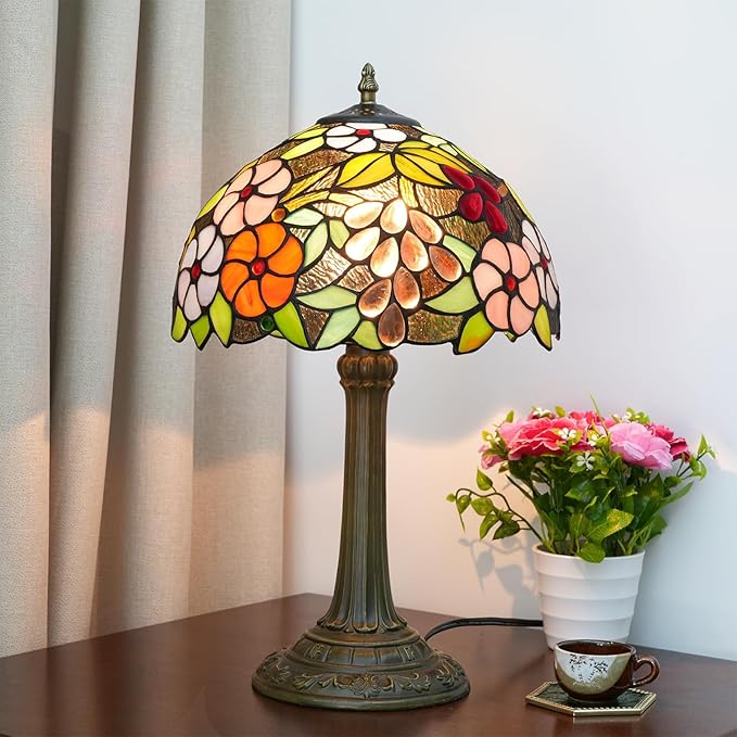 Tiffany Lamp Grape Stained Glass Table Lamp 12X12X18 Inches Grape Style Desk Reading Light Decor Beside Bedroom Living Room Home Festival Birthday Gift