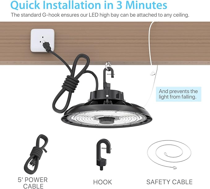 HYPERLITE 150W Smart High Bay LED Shop Lights 6pack, 140LM/W 5000K LED High Bay Lights with 1pack Remote Control & 6pack Motion Sensor, 120-277V high Bay LED Lighting for Garage Workshop Gym