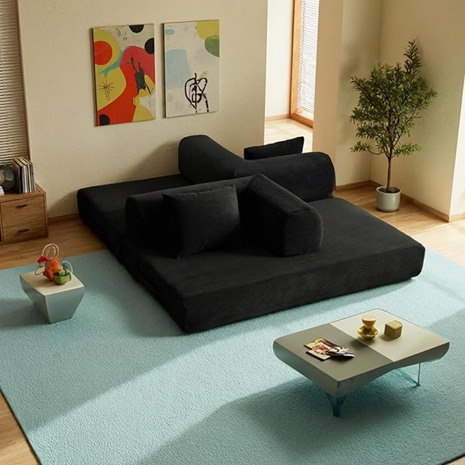 59in Convertible Sofa Bed, Corduroy Boneless Couch Bed, Futon Sleeper Sofa Pull Out Bed, Foldable Couch for Living Room Apartment, No Assembly Required