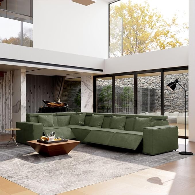 141" Power Sofa L-Shaped Couch,Modular Sectional Couches for Living Room,Modern Large Sofa with Recliners,Comfy Velvet Cloud Couch with Deep Seat,Pet Friendly for Home Office(Green)