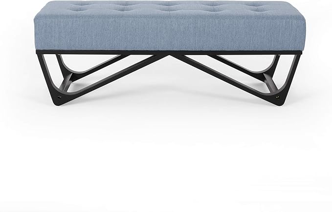 Ball & Cast Modern Tufted Upholstered Entryway Bench Ottoman, 47.5" Padded Bed of End Stool Seating with Faux Wooden Frame, for Living Room Bedroom Kitchen, Blue
