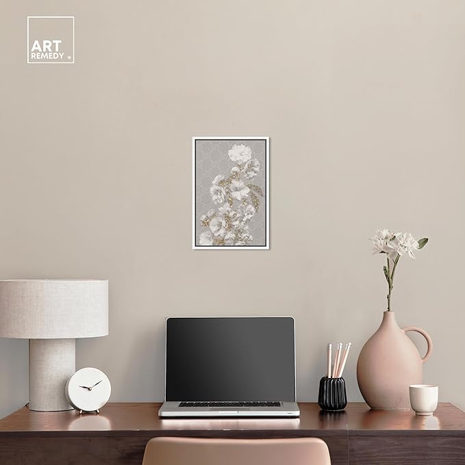 Art Remedy Floral in Classic Fashion Canvas Delicate Farmhouse Wall Art, White Frame, 10" x 15"