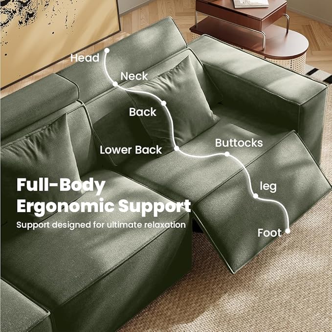 53" Power Reclining Chair, Modern Recliner Sofa for Living Room or Bedroom, Performance Fabric Seats with Pillows, Mid Century Modern Chair, Pet Friendly, Green