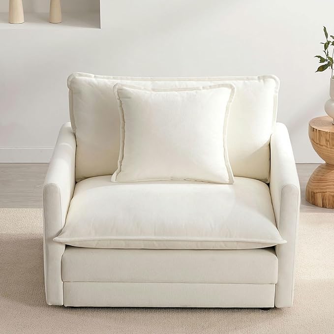 Chenille Oversized Accent Chair - 39”W Big Comfy Reading Chair, Modular Cloud Chair, Cozy Armchair for Living Room, Bedroom, Kids Room, Family Room, Reading Nook, Cream White
