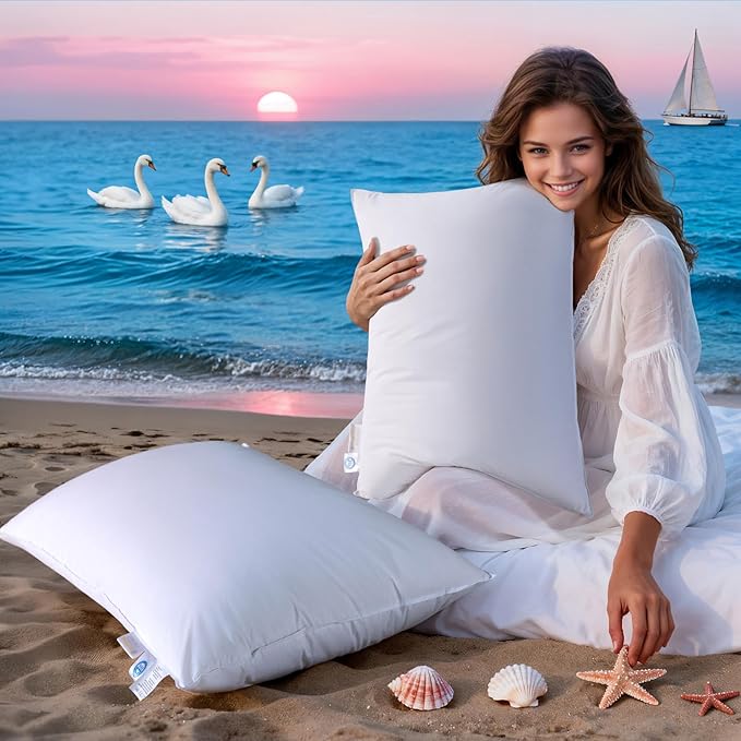 Luxury Goose Feather Down Pillows King Size Set of 2, 3-Chamber 5 Star Hotel Pillow for Deep Sleep, Soft Bed Pillows for Neck Pain Relief, Perfect for Side Sleeper, 100% Cotton Shell(2 Pack,20"x36")