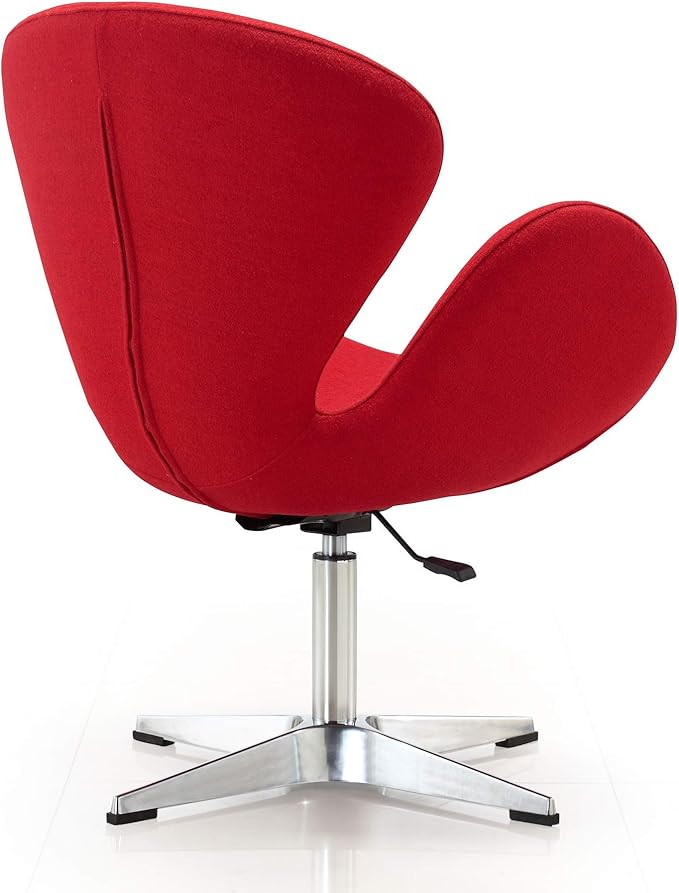 Manhattan Comfort Raspberry Adjustable Swivel Accent Chair Set of 2 with 360° Turn, Polished Chrome Base, Modern Retro Design, Ideal for Living Room and Home Office, Red Wool Blend