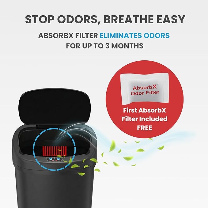 iTouchless 13 Gallon Oval Automatic Garbage Can with Odor Filter, 50L Touchless Kitchen Wastebasket, Smart Hands-Free Motion Sensor Lid, Fingerprint-Proof, Soft-Close, Modern Matte Black Finish