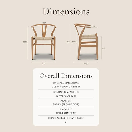 POLY & BARK Weave Dining Chair – Mid-Century Modern Wishbone Dining Chair with Arms, Solid Wood Frame, Indoor Use – Oak – Single - Ideal for Dining Room, Kitchen, or Stylish Accent Setting