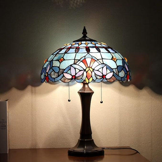 Capulina Tiffany Lamp Stained Glass Table Lamp 2-Light 16x16x22 Inches Traditional Handicrafts Antique Art Tiffany Style Desk Lamp for Bedrooms Bedside Living Room Home Office