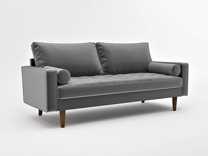 Container Furniture Direct Womble Modern Velvet Upholstered Living Room Diamond Tufted Chesterfield with Gleaming Nailheads, Loveseat, Sofa, Silverish Grey