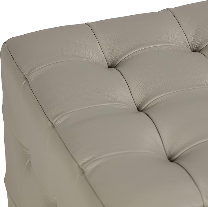 Cortesi Home Charli Tufted Cube Ottoman in 100% Genuine Leather, Light Grey
