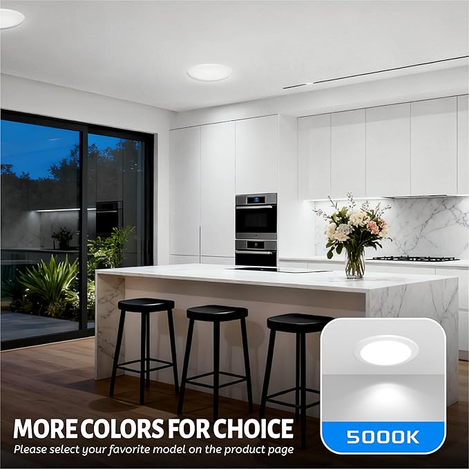 ECOELER 5/6" LED Disc Light, 16.5W 5000K Daylight,1000Lm, Dimmable LED Flush Mount Ceiling Light Fixture for Home Improved, Install with J-Box or Recessed Can, ETL & FCC Listed