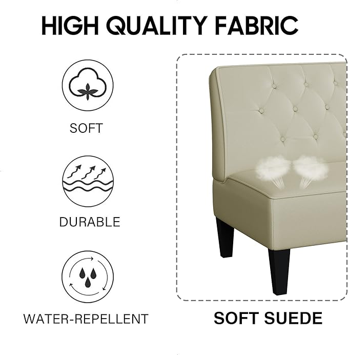 Alunaune Upholstered Loveseat Bench Couch for Bedroom, Modern Anti Scratch Cushioned Armless Settee Small Love Seat Sofa Faux Leather Living Room Couch-Beige