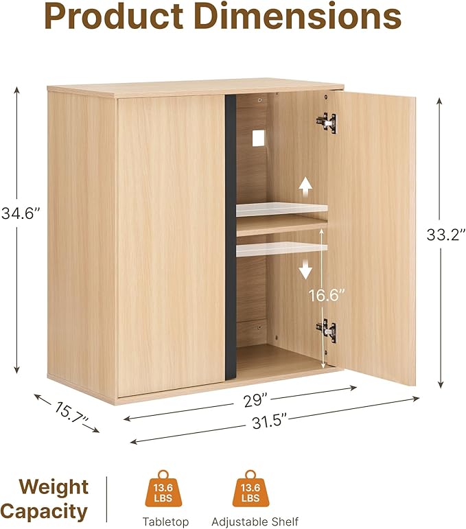 31.5" Sideboard Buffet Cabinet with Storage Modular Accent Display Kitchen Storage Cabinet Wood Coffee Bar Console for Living Room, Hallway, Kitchen, Dining Room,Natural Oak